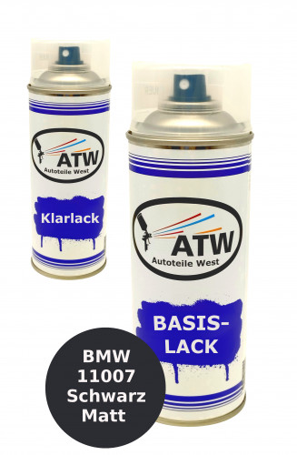 Autolack für BMW 11007 Schwarz Matt +400ml Klarlack Set